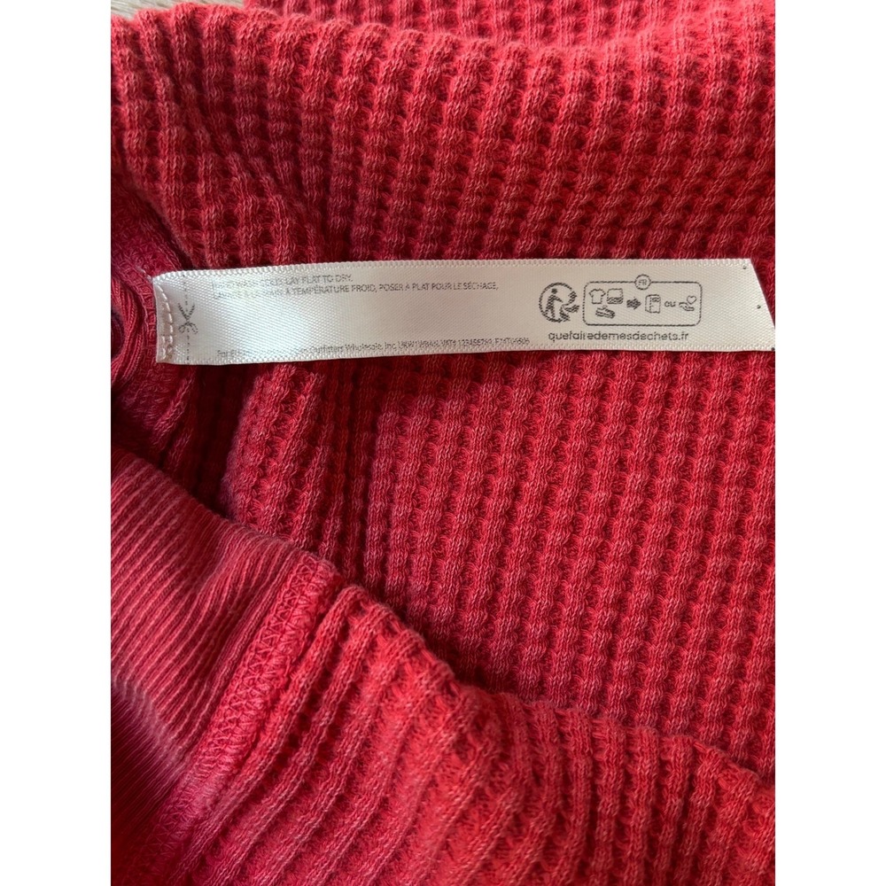 Free People FP One Rich Red Waffle Knit Thermal Mixed Media Top Long Sleeve XL - Picture 11 of 11
